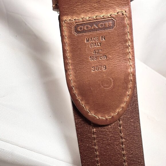 Coach Men's #3879 Leather Belt-Size 42-Tan/Green Mix-Gold Buckle-Classy-Netral - Picture 12 of 12